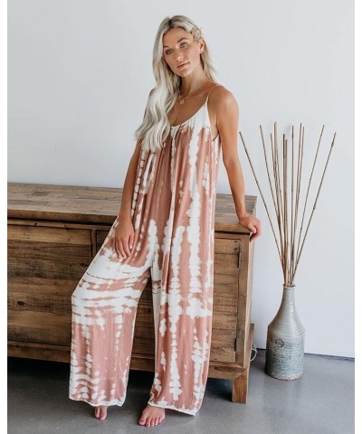 Womens Casual Jumpsuits Comfy Summer Rompers Spaghetti Strap Beach Travel Outfits with Pockets Tie Dye Pink $18.28 Jumpsuits