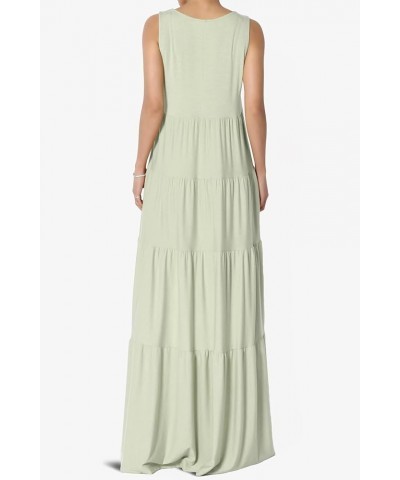 S~3X Sleeveless Scoop Neck Tiered Jersey Relaxed Fit Long Maxi Dress Light Sage $20.87 Dresses