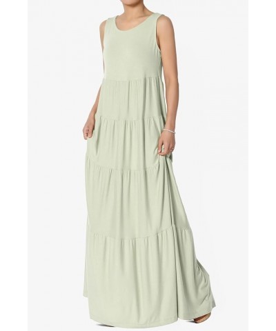 S~3X Sleeveless Scoop Neck Tiered Jersey Relaxed Fit Long Maxi Dress Light Sage $20.87 Dresses