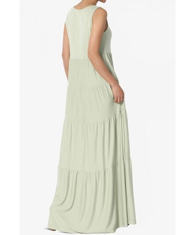 S~3X Sleeveless Scoop Neck Tiered Jersey Relaxed Fit Long Maxi Dress Light Sage $20.87 Dresses