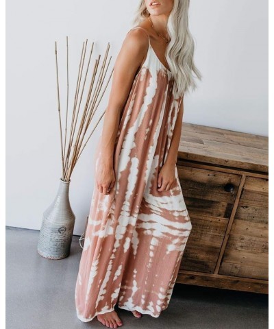 Womens Casual Jumpsuits Comfy Summer Rompers Spaghetti Strap Beach Travel Outfits with Pockets Tie Dye Pink $18.28 Jumpsuits