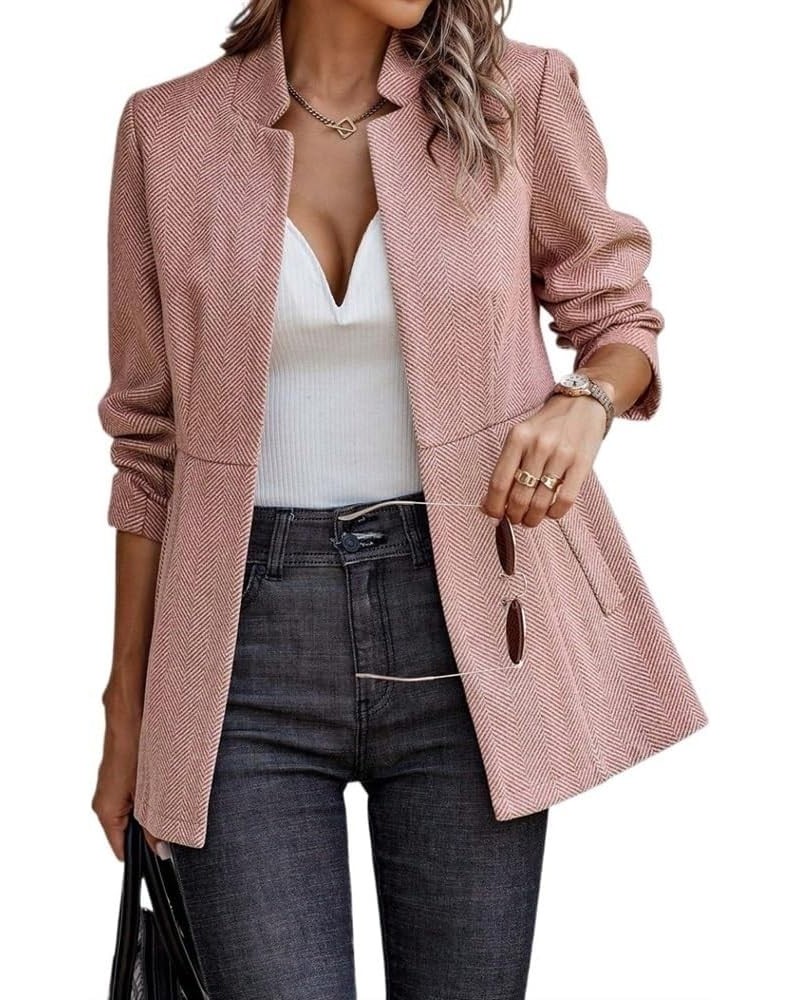 Women's Long Sleeve Notch Lapel Office Blazer Jacket, Stand Collar Solid Trench Jacket Outwear Pink $28.85 Blazers