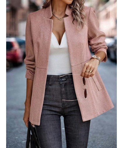 Women's Long Sleeve Notch Lapel Office Blazer Jacket, Stand Collar Solid Trench Jacket Outwear Pink $28.85 Blazers