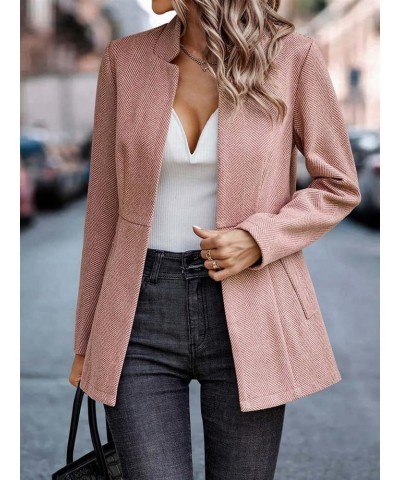 Women's Long Sleeve Notch Lapel Office Blazer Jacket, Stand Collar Solid Trench Jacket Outwear Pink $28.85 Blazers