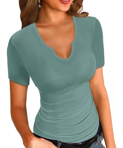 Womens Summer T-Shirts Basic V Neck Sexy Short Sleeve Fitted Ribbed Casual Shirts 9red Green $13.77 T-Shirts