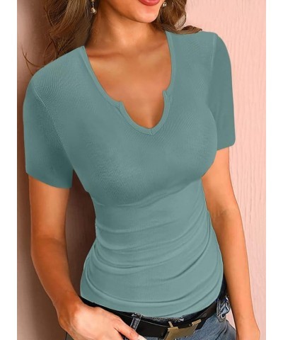 Womens Summer T-Shirts Basic V Neck Sexy Short Sleeve Fitted Ribbed Casual Shirts 9red Green $13.77 T-Shirts