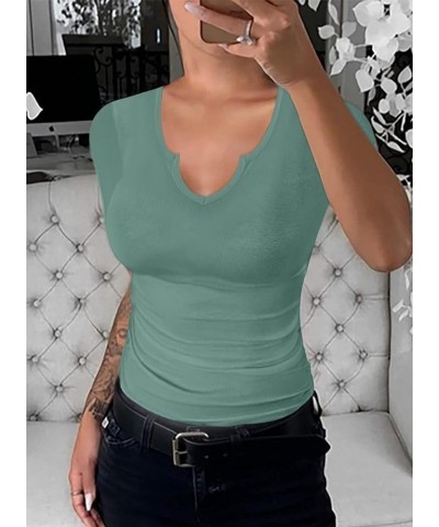 Womens Summer T-Shirts Basic V Neck Sexy Short Sleeve Fitted Ribbed Casual Shirts 9red Green $13.77 T-Shirts