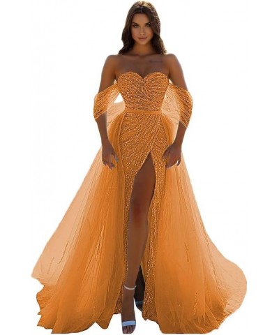 Flowy Teens Glitter Mermaid Sequin Prom Ball Dresses 2024 Off Shoulder Sweetheart Formal Evening Gown with Slit VT024 Orange ...