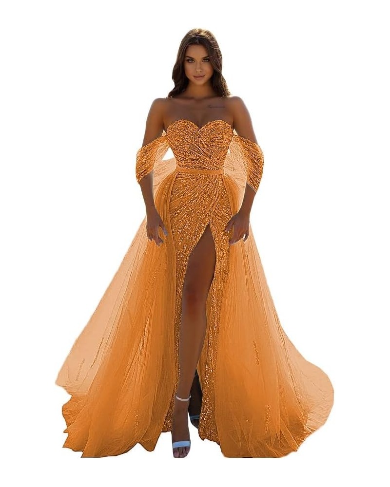 Flowy Teens Glitter Mermaid Sequin Prom Ball Dresses 2024 Off Shoulder Sweetheart Formal Evening Gown with Slit VT024 Orange ...