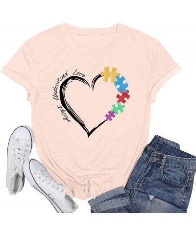 Be Kind Autism Shirt Women Autism Awareness Tee Accept Understand Love T-Shirt Casual Short Sleeve Graphic Tee Tops Pink-a $1...