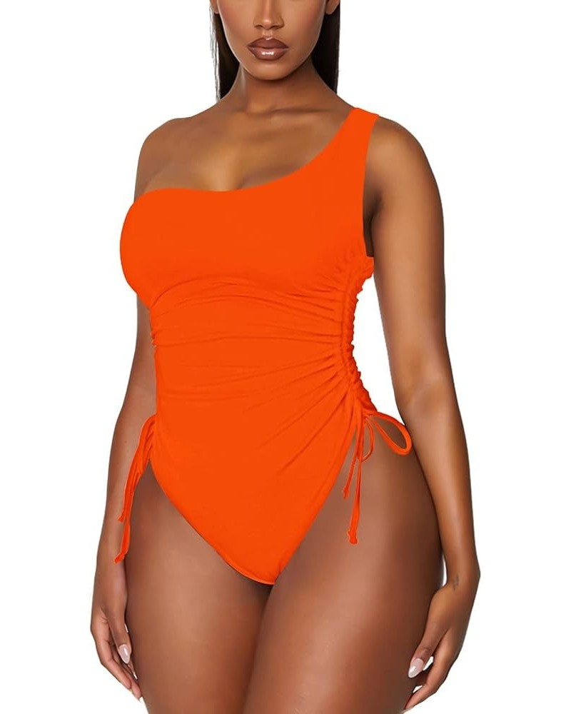 Women's One Shoulder Ruched One Piece Swimsuit Tummy Control High Cut Cheeky Bathing Suit Orange One Shoulder $16.28 Swimsuits