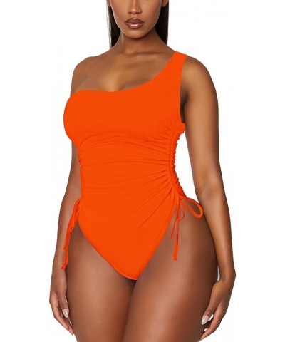 Women's One Shoulder Ruched One Piece Swimsuit Tummy Control High Cut Cheeky Bathing Suit Orange One Shoulder $16.28 Swimsuits