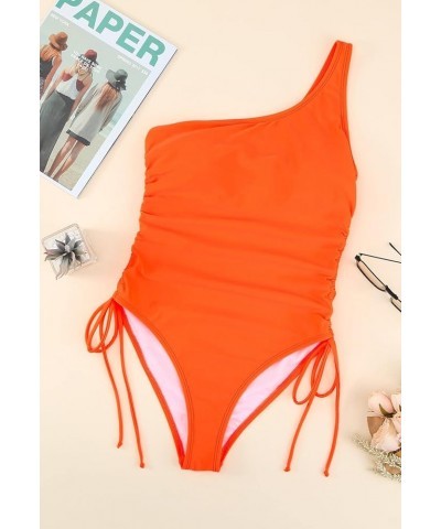 Women's One Shoulder Ruched One Piece Swimsuit Tummy Control High Cut Cheeky Bathing Suit Orange One Shoulder $16.28 Swimsuits