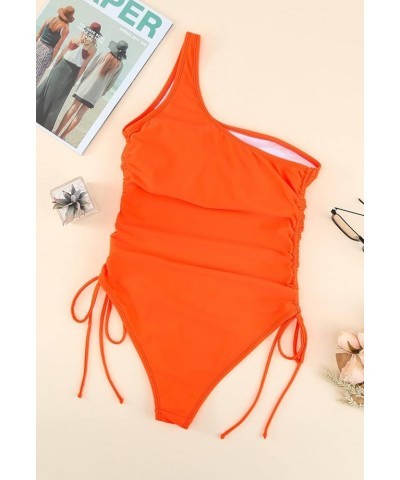 Women's One Shoulder Ruched One Piece Swimsuit Tummy Control High Cut Cheeky Bathing Suit Orange One Shoulder $16.28 Swimsuits