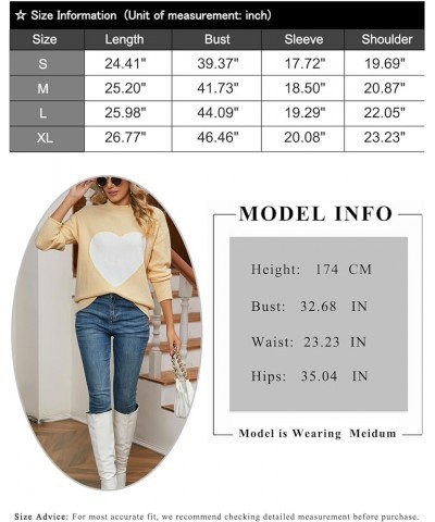 Women's Pullover Sweaters Long Sleeve Crewneck Front Ribbed Knitted Cute Heart Sweater 10755 Beige $16.77 Sweaters