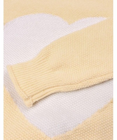 Women's Pullover Sweaters Long Sleeve Crewneck Front Ribbed Knitted Cute Heart Sweater 10755 Beige $16.77 Sweaters