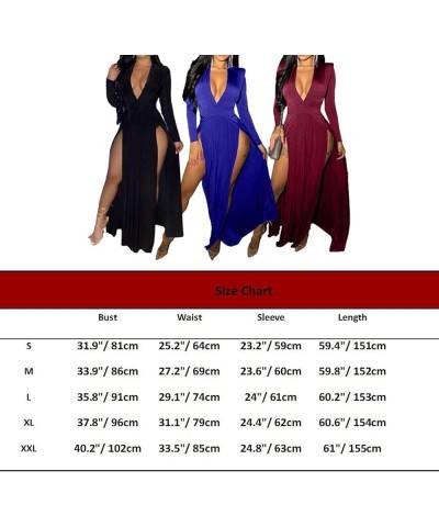 Sexy Women's Long Sleeve Plunge V Neck Thigh Side High Split Maxi Prom Dress Long Party Bodycon Cocktail Dresses Black $23.64...