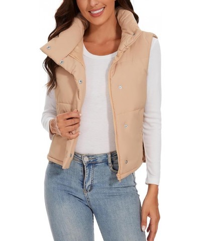 Women Puffer Down Quilted Vest Sleeveless Stand Collar Zip Lightweight Padded Gilet Coat Outerwear Khaki $14.44 Vests