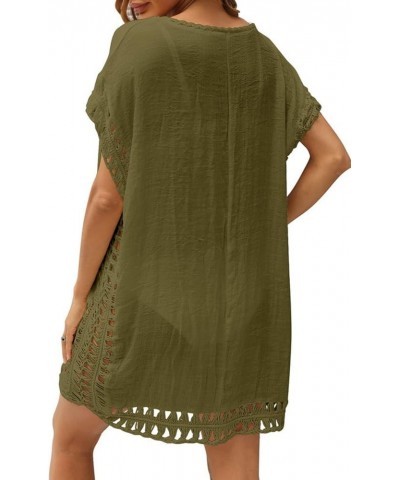 Womens Swimsuit Cover Ups for Swimwear Crochet Mesh Bathing Suit Coverups Bikini Chiffon Dress Deep V Beach Covers Army Green...