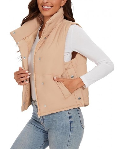 Women Puffer Down Quilted Vest Sleeveless Stand Collar Zip Lightweight Padded Gilet Coat Outerwear Khaki $14.44 Vests