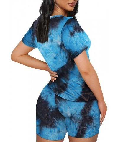 Two Piece Outfits For Women Short Sleeve Crew Neck Bodycon Sets 11-tiedye 1 $14.74 Activewear