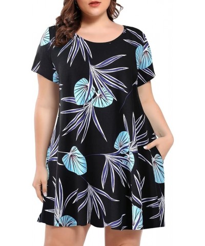 Plus Size Dresses for Women Summer Casual with Pockets Swing Tunic Tshirt Dress Scoop Neck Maternity Hawaii Leaf $11.99 Dresses