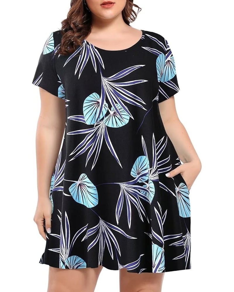 Plus Size Dresses for Women Summer Casual with Pockets Swing Tunic Tshirt Dress Scoop Neck Maternity Hawaii Leaf $11.99 Dresses