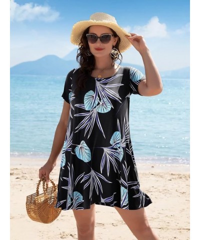 Plus Size Dresses for Women Summer Casual with Pockets Swing Tunic Tshirt Dress Scoop Neck Maternity Hawaii Leaf $11.99 Dresses