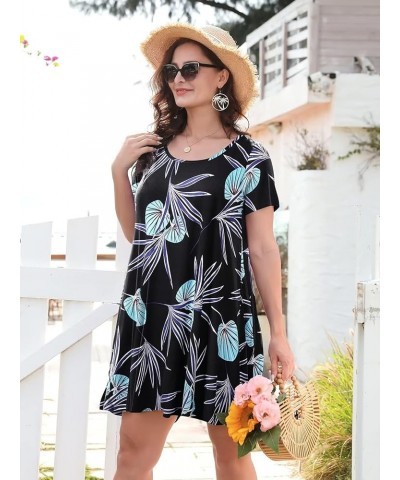 Plus Size Dresses for Women Summer Casual with Pockets Swing Tunic Tshirt Dress Scoop Neck Maternity Hawaii Leaf $11.99 Dresses