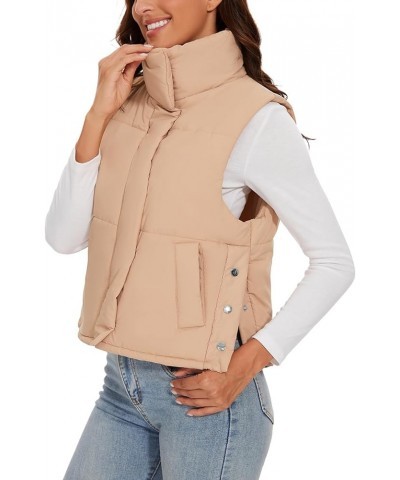 Women Puffer Down Quilted Vest Sleeveless Stand Collar Zip Lightweight Padded Gilet Coat Outerwear Khaki $14.44 Vests