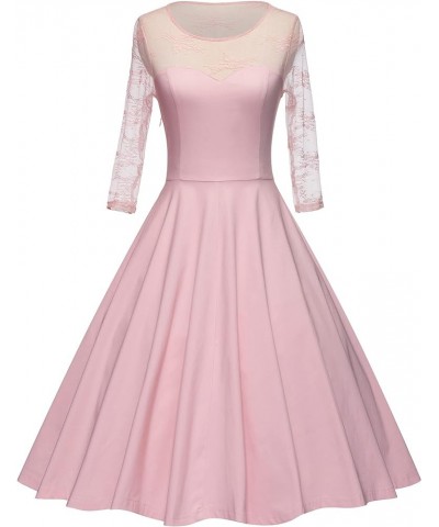 Women's Vintage Floral Lace 2/3 Sleeve Bridesmaid Party Dress Pink $23.31 Dresses