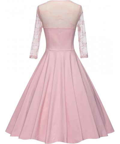 Women's Vintage Floral Lace 2/3 Sleeve Bridesmaid Party Dress Pink $23.31 Dresses