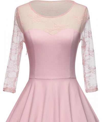 Women's Vintage Floral Lace 2/3 Sleeve Bridesmaid Party Dress Pink $23.31 Dresses