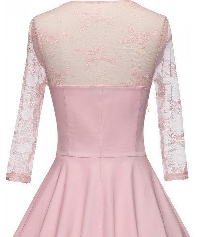 Women's Vintage Floral Lace 2/3 Sleeve Bridesmaid Party Dress Pink $23.31 Dresses