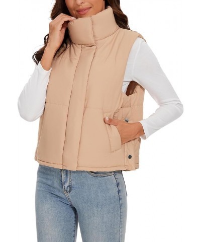 Women Puffer Down Quilted Vest Sleeveless Stand Collar Zip Lightweight Padded Gilet Coat Outerwear Khaki $14.44 Vests