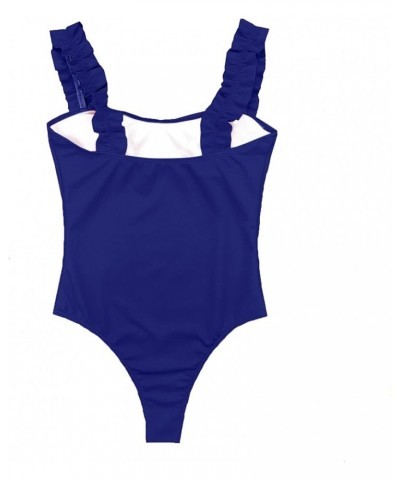 Women's Ruffle Strappy One Piece Ribbed Swimsuits Tummy Control Swimwear Bathing Suits Royal Royal Blue $6.59 Swimsuits