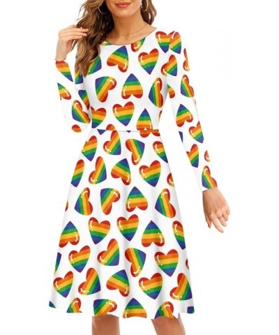 Long Sleeve Midi Dress for Women Size S-4XL Fashion Midi Dress Rainbow Heart $19.94 Dresses