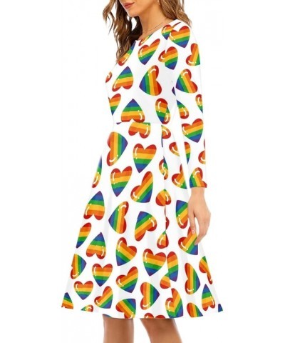 Long Sleeve Midi Dress for Women Size S-4XL Fashion Midi Dress Rainbow Heart $19.94 Dresses