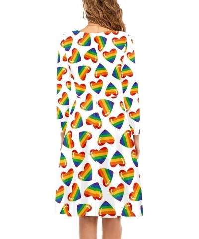 Long Sleeve Midi Dress for Women Size S-4XL Fashion Midi Dress Rainbow Heart $19.94 Dresses