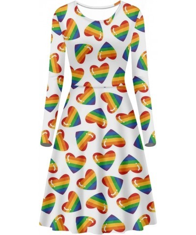 Long Sleeve Midi Dress for Women Size S-4XL Fashion Midi Dress Rainbow Heart $19.94 Dresses