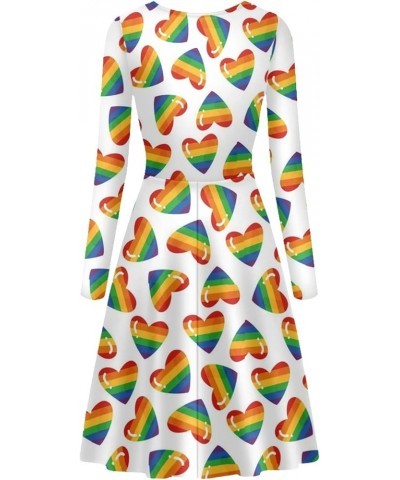 Long Sleeve Midi Dress for Women Size S-4XL Fashion Midi Dress Rainbow Heart $19.94 Dresses