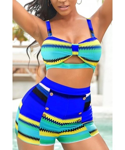 2024 Women's Two Piece Swimsuit Ladies Bathing Suit Vintage Swimwear Bikini Set with Bottom Brazilian Blue $15.20 Swimsuits