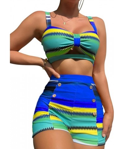 2024 Women's Two Piece Swimsuit Ladies Bathing Suit Vintage Swimwear Bikini Set with Bottom Brazilian Blue $15.20 Swimsuits