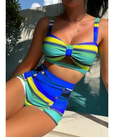 2024 Women's Two Piece Swimsuit Ladies Bathing Suit Vintage Swimwear Bikini Set with Bottom Brazilian Blue $15.20 Swimsuits