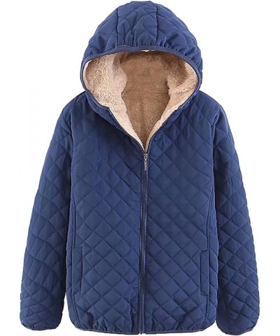 Fleece Jacket Women Warm Zip Hooded Winter Coat Casual 2023 Fall Loose Fit Long Sleeve Jacket With Pocket C-navy $15.39 Sweaters