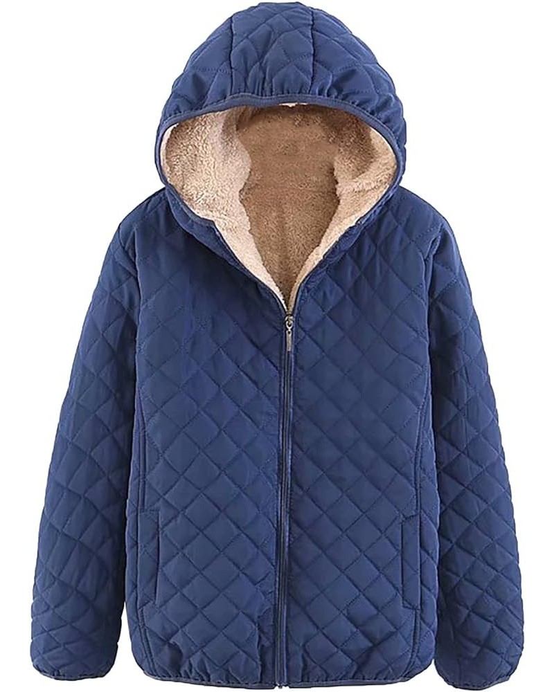 Fleece Jacket Women Warm Zip Hooded Winter Coat Casual 2023 Fall Loose Fit Long Sleeve Jacket With Pocket C-navy $15.39 Sweaters