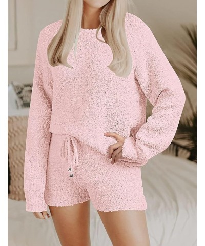 Women's 2024 Winter Fuzzy Fleece Leopard Long Sleeve Pajama Set 2 Piece Sweater Top and Shorts Loungewear Solidpink $25.50 Sl...