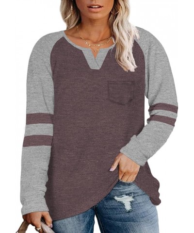 Plus-Size Tops for Women Long Sleeve V Neck T Shirts Raglan Tees 09_jujube Red $12.00 T-Shirts