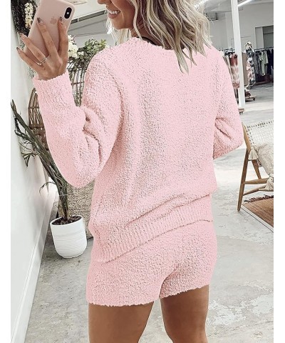 Women's 2024 Winter Fuzzy Fleece Leopard Long Sleeve Pajama Set 2 Piece Sweater Top and Shorts Loungewear Solidpink $25.50 Sl...