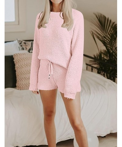 Women's 2024 Winter Fuzzy Fleece Leopard Long Sleeve Pajama Set 2 Piece Sweater Top and Shorts Loungewear Solidpink $25.50 Sl...